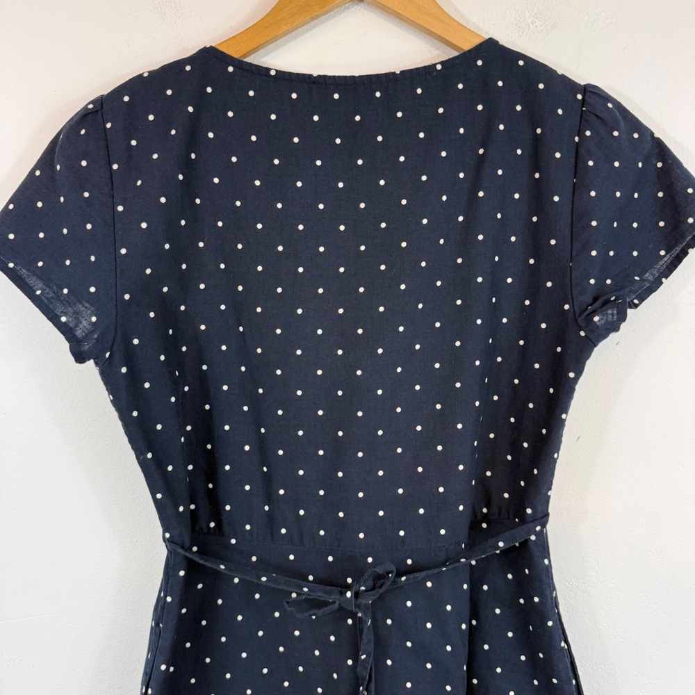 Abercrombie & Fitch Polka Dot Mini Dress S Tie Front Button Cotton Pockets Retro - Picture 7 of 14